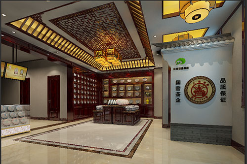 广西古朴典雅的中式茶叶店大堂设计效果图
