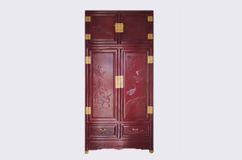 广西高端中式家居装修深红色纯实木衣柜