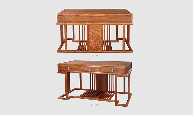 广西 别墅中式家居书房装修实木书桌效果图