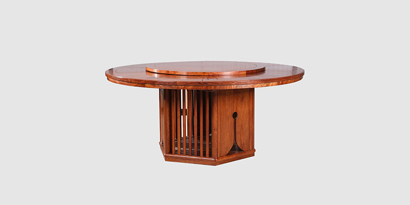 广西中式餐厅装修天地圆台餐桌红木家具效果图